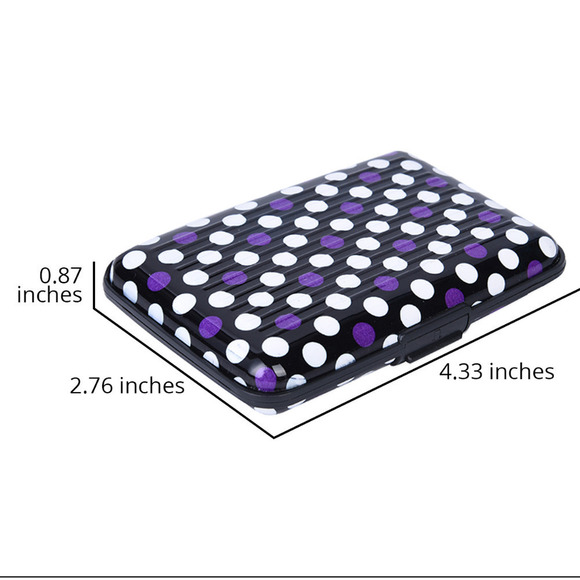 Wallet Credit Card Holder (Polka Dot Purple Black White Aluminum RFID Blocking - Picture 6 of 8